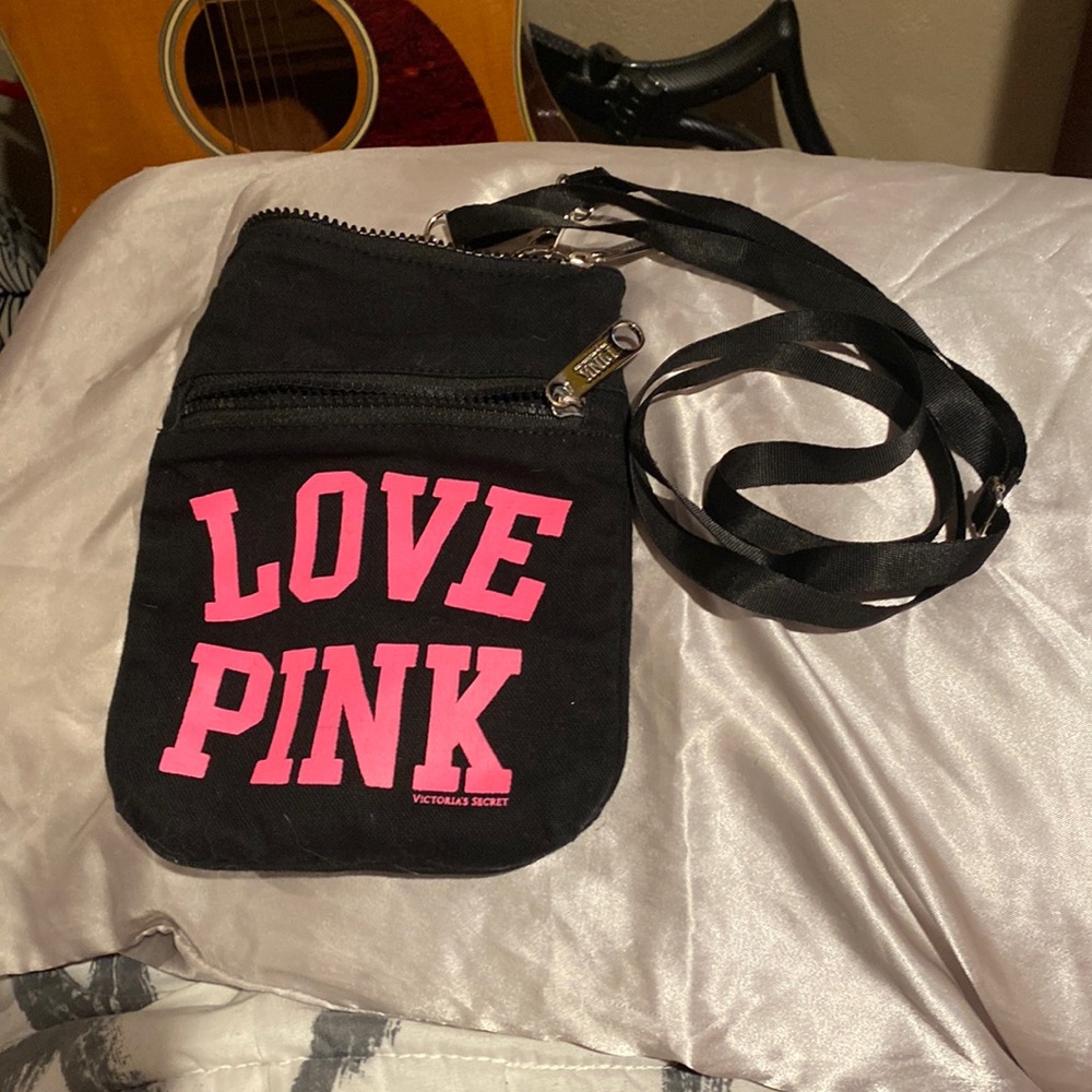 Black crossbody bag, brand- pink